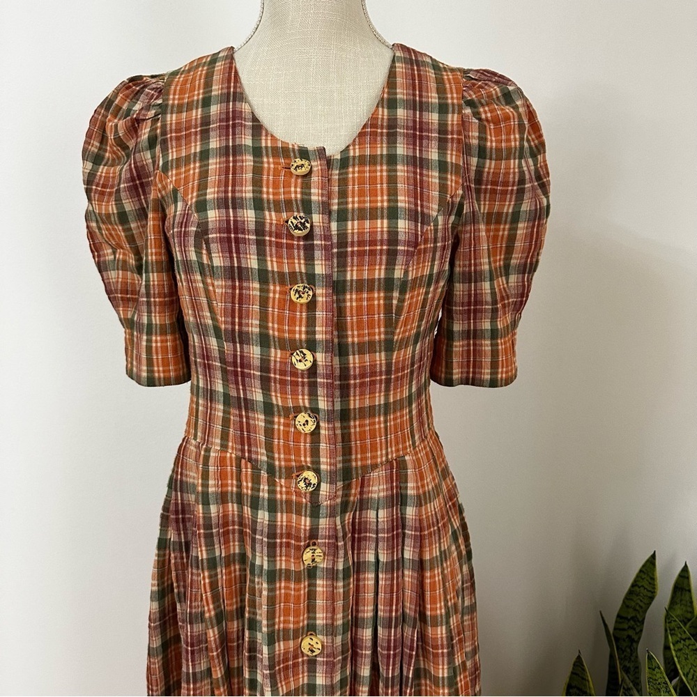 Vintage Linzner German Plaid Button Down Dress With Pockets UK Size 36 - Picture 13 of 13